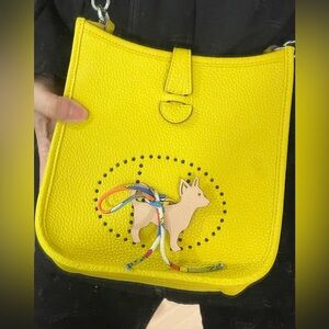 New- NOT Hermes Evelyne- Vibrant Yellow Leather Bag with Dog Accent